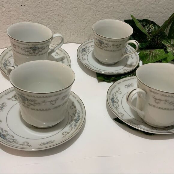 Set of 4 Diane by Wade Japan Fine Porcelain China Coffee, Tea Cups & Saucers B7 - Picture 2 of 5